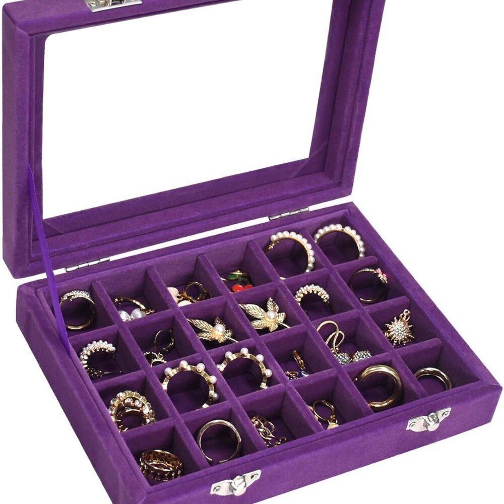 Velvet Jewelry Box‎ 24 Grid Jewelry Ring Display Organiser Box